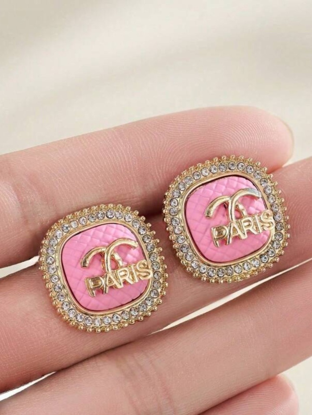 Paris Gold-Tone Pink Enamel Stud Earrings - Women's Jewelry